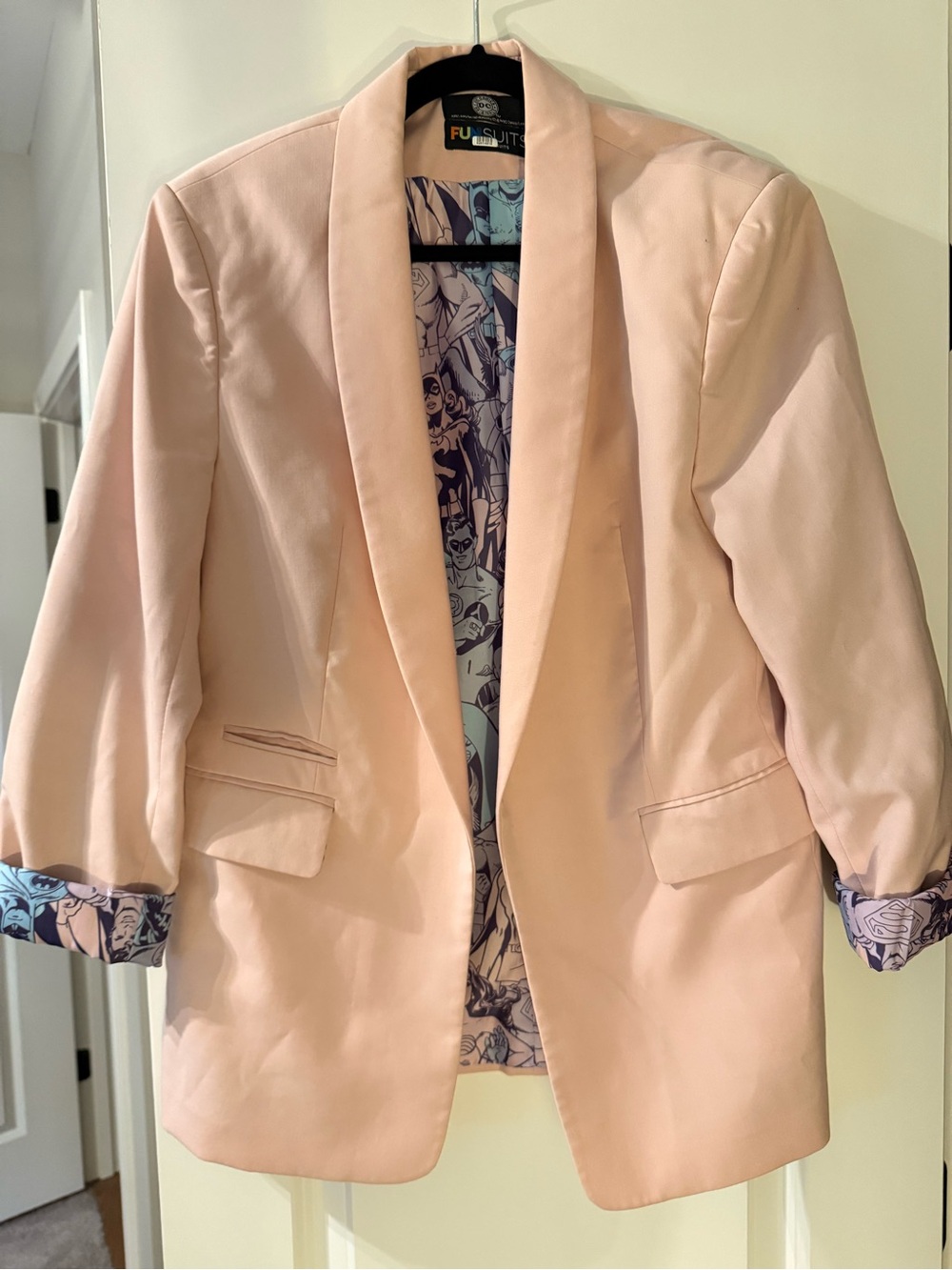 Fun Suits x DC Comics Women’s Blazer – Size 12 – Pink with Superhero Lining